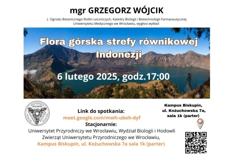 Seminarium naukowe Oddziału Wrocławskiego PTB, 6 lutego 2025 r. (czwartek), godz. 17.00, wykład on-line pt. „Flora górska strefy równikowej Indonezji”